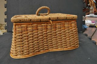 Vintage Sewing Box Made From Woven Seagrass And Split Cane 1930 