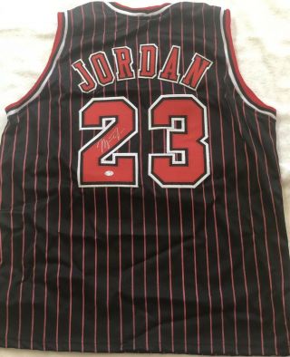 Michael Jordan Signed Black/red Pinstriped Custom Jersey With