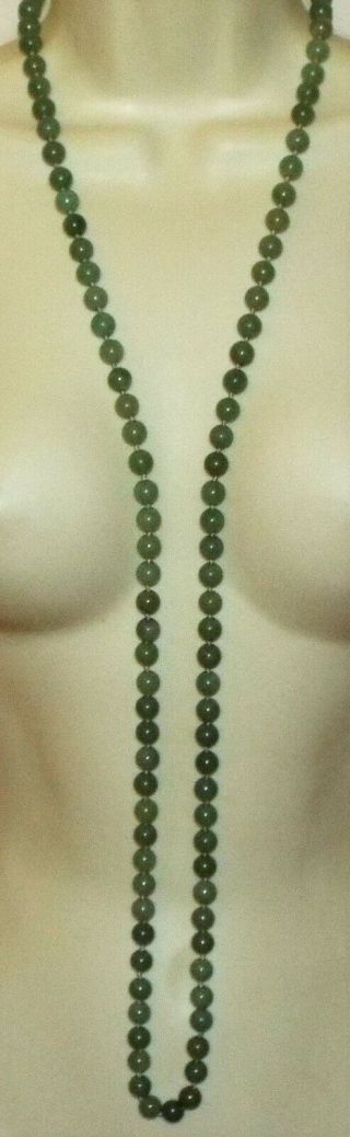 Vintage long Chinese JADE Bead NECKLACE sterling silver clasp 145 grams 2