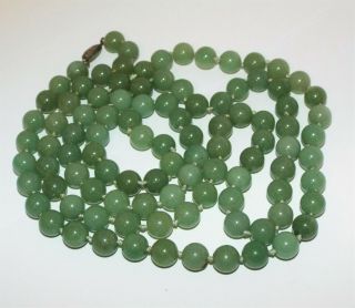 Vintage long Chinese JADE Bead NECKLACE sterling silver clasp 145 grams 3