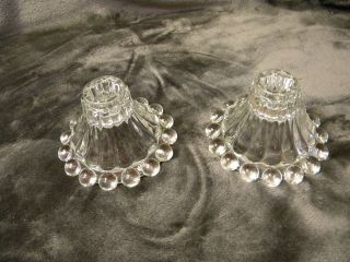 Vintage Crystal Taper Candle Holders W/ Rounded Bases,  Set Of 2,
