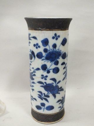 A Chinese Porcelain Sleeve Vase With Blue Bird & Floral Decor 19thc