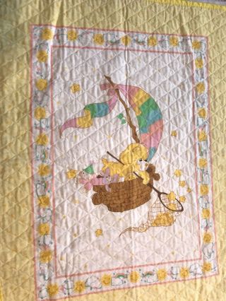 Vintage Care Bears Baby Crib Comforter Blanket Quilt Yellow Sunshine Bear
