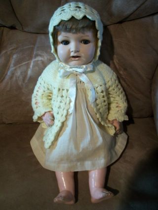 Vintage Sitzbaby Toddler Made In Germany 18 " Doll W/ Orig Clothes & Flirty Eyes