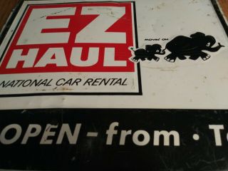 1960s Ez Haul Car Rental Embossed Tin Sign Elephant Gas Oil Vintage Old