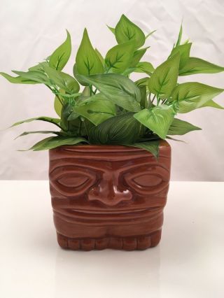 Vintage Large 6.  5x6.  5” Ceramic Tiki Head Face Planter Tiki Bar Decor Garden Mcm