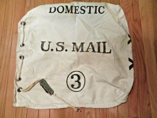 Vintage U.  S.  Postal Canvas Mail Bag,  3 Domestic 5 - 85 Large,  W/ Rope & Clasp