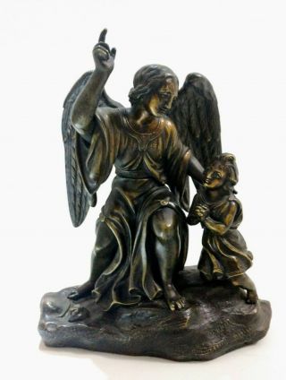 Antique 19th C French Bronze Guardian Angel And Child Kneeling In Prayer