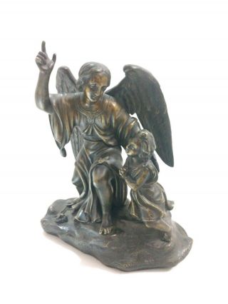 ANTIQUE 19th c FRENCH BRONZE GUARDIAN ANGEL and CHILD KNEELING IN PRAYER 2