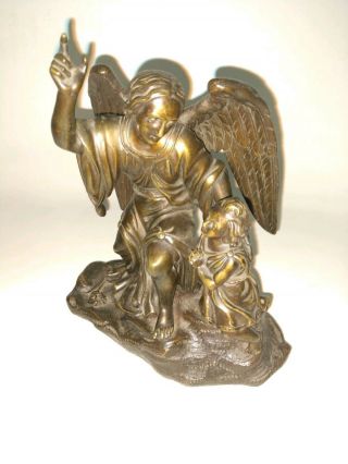 ANTIQUE 19th c FRENCH BRONZE GUARDIAN ANGEL and CHILD KNEELING IN PRAYER 3
