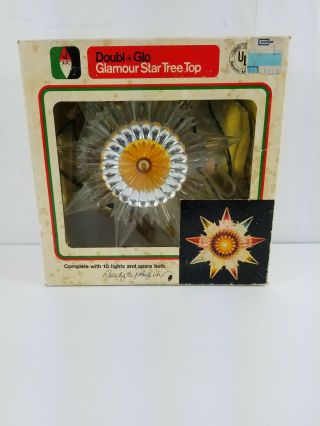 Vintage Doubl Glo Glamour Star Christmas Tree Topper And Spare Bulb