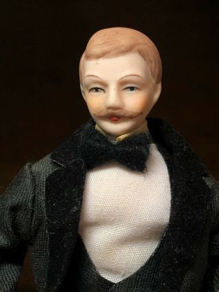 Vintage Miniature Porcelain Dollhouse Doll In 1:12 Scale Butler,  Gentleman 6.  5”
