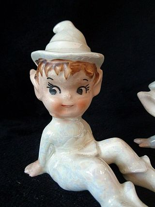 2 Vintage Lefton Japan White Pixie Elf Figurine Pearl Iridescent Figurines 2