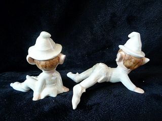 2 Vintage Lefton Japan White Pixie Elf Figurine Pearl Iridescent Figurines 3