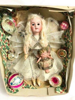 Antique Vintage Bisque French Christmas Fairy Angel Doll Decorations
