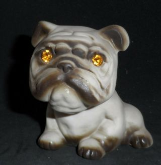 Vintage Roselane Usa California Bulldog Pottery Figurine Jewel Eyes