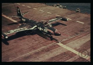 008 Duplicate Aircraft Slide - F2h - 2 Banshee Buno Unknown E - 102 On Carrier Deck