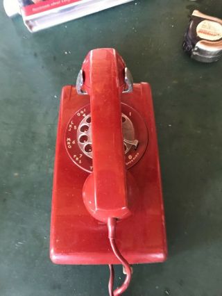 Vtg.  Red Rotary Telephone Bell System Western Electric Wall Phone A/b 554 10/71