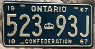 Ontario 1967 License Plate Canada Confederation Centennial 52393j Blue
