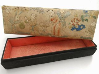 Antique Oriental Chinese Hand Embroidered Silk Box Vintage Gloves Storage ?