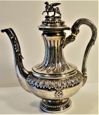 Antique Ornate French 950 Solid Silver Tea Coffee Pot Figural Top Veyrat 1850