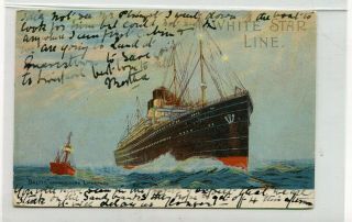 Vintage Postcard Cruise Ship White Star Line Baltic Approaching Liverpool 1907 B