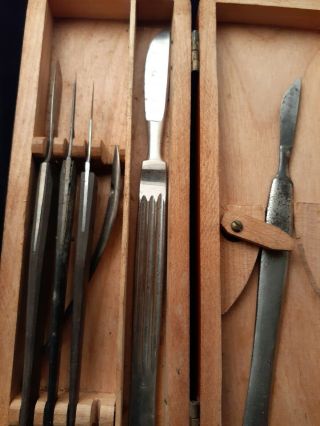 Vintage Antique Medical Scalpel Set,  5 Scalpels & Needle In Wood Box