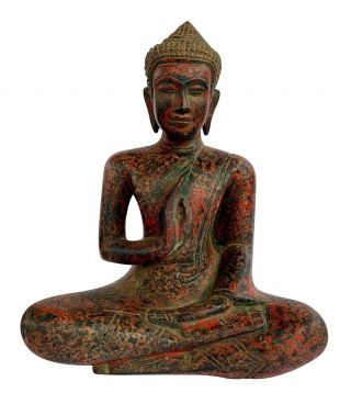 Wood Buddha Statue - Antique Khmer Style Wood Teaching Buddha Statue - 28cm/11 "