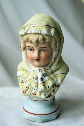 Vintage Head Bust Of Young Girl/hand Painted / Porcelain/biscue