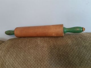 Vintage Wood Green Handle Rolling Pin
