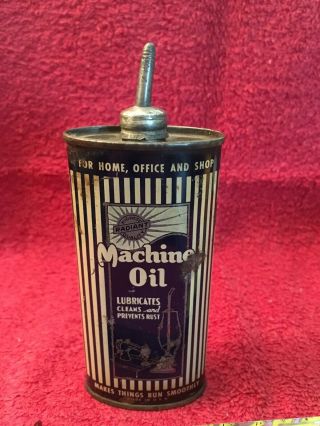 Vintage Radiant Machine Oil 4 Ounce Handy Oiler Tin Can Advertising Lubricant