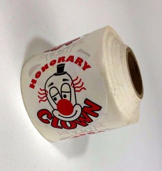Vintage Roll of ' Honorary Clown ' Stickers Creepy Circus Clown Halloween 2