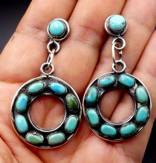 Antique Native American Sterling Silver & Turquoise Cabochon Post Back Earrings