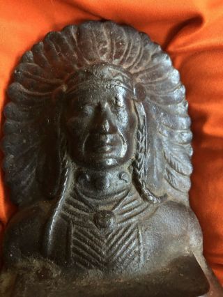 antique bronze cast iron figural native American Indian Chief bookends Exc Cond 3