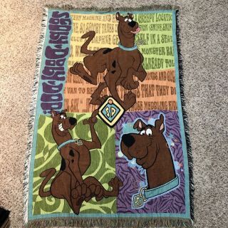 Vtg Scooby Doo Woven Tapestry Throw Blanket Fringe The Mystery Machine Cartoon