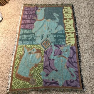 VTG Scooby Doo Woven Tapestry Throw Blanket Fringe The Mystery Machine Cartoon 2
