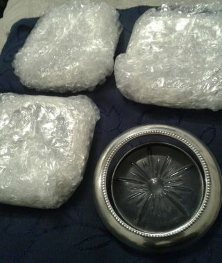 Sterling Silver And Glass Coasters By Frank.  M.  Whiting