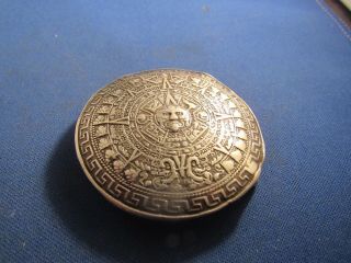 Vintage Sterling Silver Mexico Taxco? Signed Aztec Calendar Belt Buckle