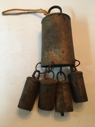 Vintage Large Metal Brass Cow Bell Wind Chime Great Loud Ringing 12”