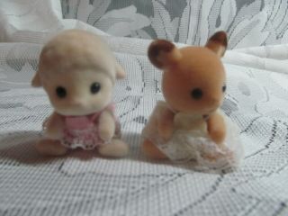 Calico Critters 2 Babies Lamb And Field Mouse Vintage Euc