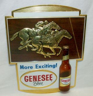 Vintage 1968 Genesee Beer Sign 3 - D Bottle (18 " By 15 ") Horse Racing In Vg Cond.