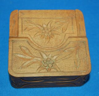 A carved wooden pocket watch stand or case,  Victorian,  Edelweiss flower,  Swiss 2