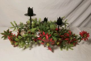 Vintage Large 18 " Christmas Metal Candle Greenery Table Centerpiece