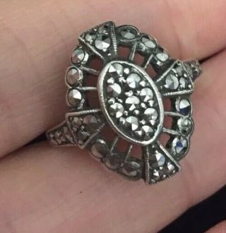 Vintage Art Deco Jewellery Sterling Silver & Marcasite Ring Size L (5.  75)