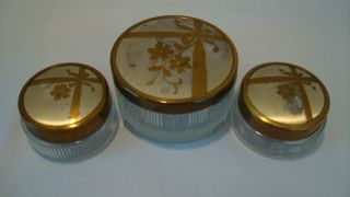 Vintage Vanity Jars - Set Of 3 - Ribbed Glass And Metal Lids