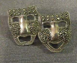 925 Silver (sterling) Pin Marcasite Comedy & Tragedy Vintage
