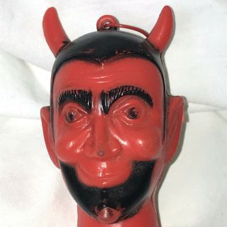 Vtg 60s Blow Mold Plastic Devil Head Satan Halloween Candy Toy Top Decoration