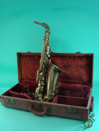 Vtg Antique Martin Alto Saxophone Carrying Case Elkhart In Usa Mother Of Pearl
