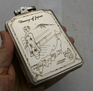 Rare Vintage Prince Chrome Deco Cigarette Lighter & Case Combo Memory Of Japan
