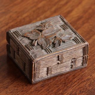A Small Antique Black Forest Carved Wood Box,  Possibly For Stamps,  C.  1890.